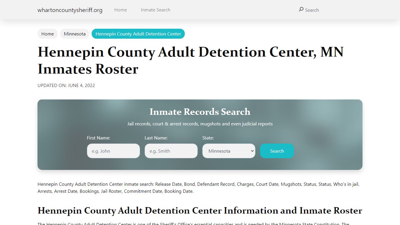 Hennepin County Adult Detention Center , MN Inmates Roster